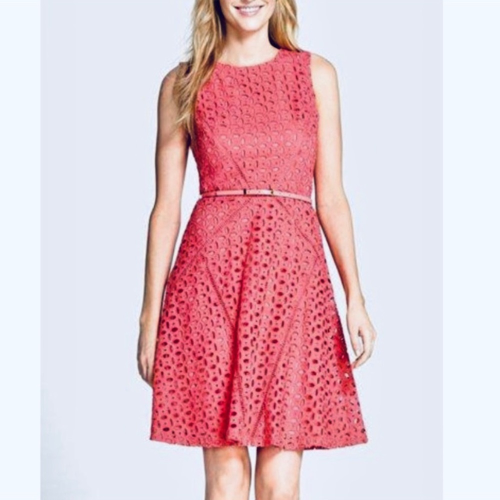 Ellen Tracy eyelet lace corel fit and flare dress